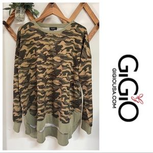 Camo Sweatshirt Top Hi Lo Hem GiGiO